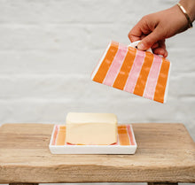 Load image into Gallery viewer, Butter Dish - Orange &amp; Pink Stripe
