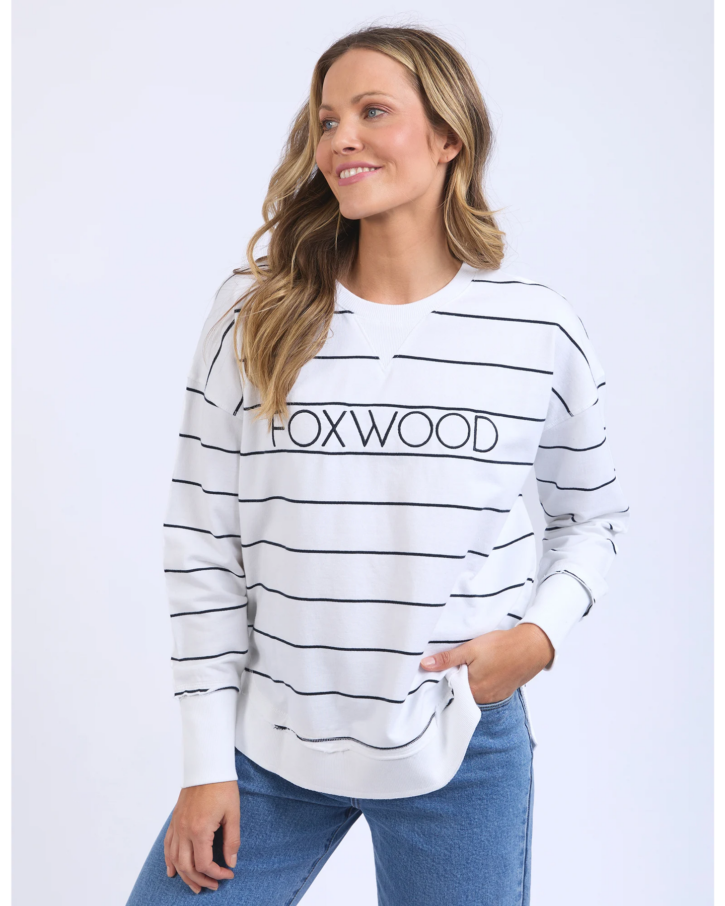 Simplified Crew - White/Navy Stripe