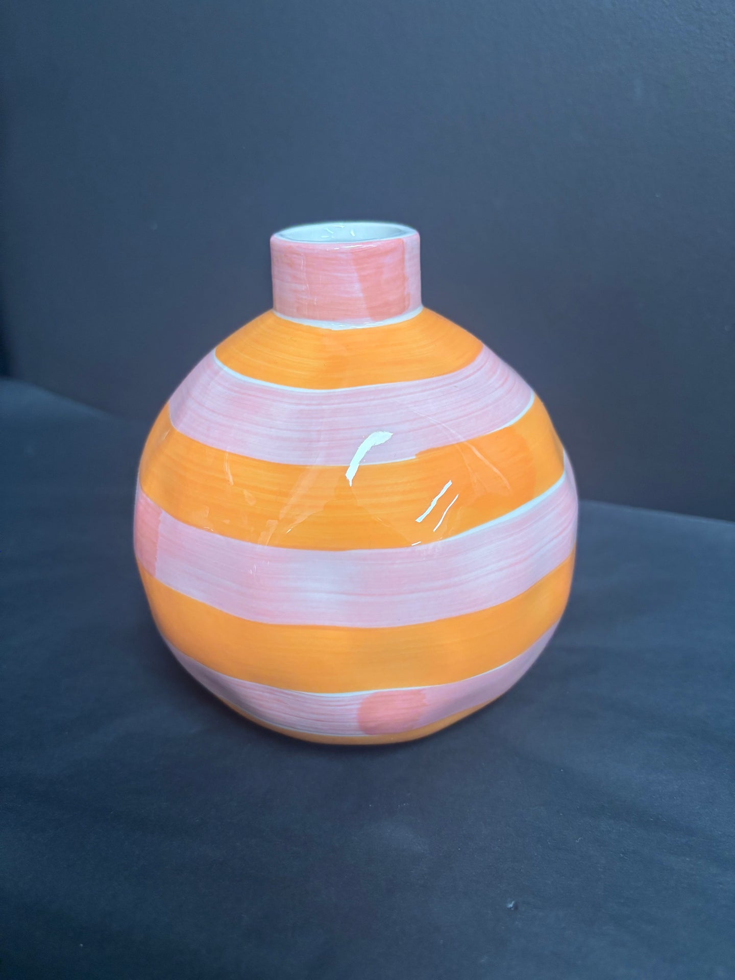 Round Bud Vase - Pink & Orange Stripe