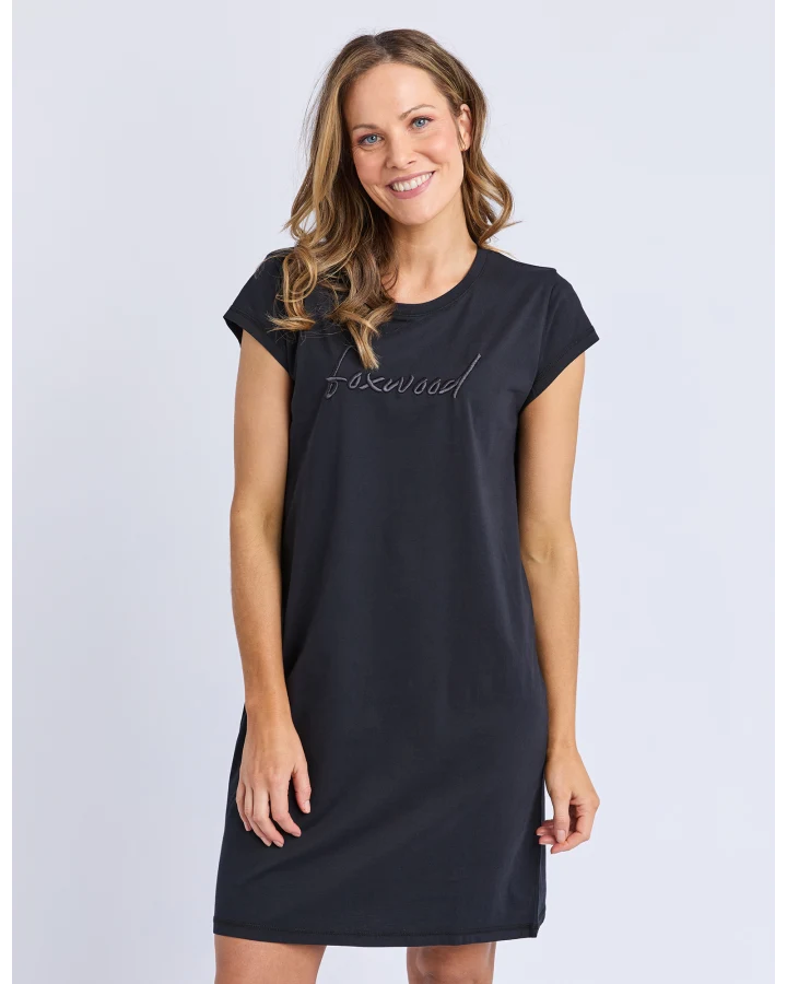 Signature Embroidery Tee Dress - Black