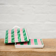 Load image into Gallery viewer, Butter Dish - Pink &amp; Green Stripe
