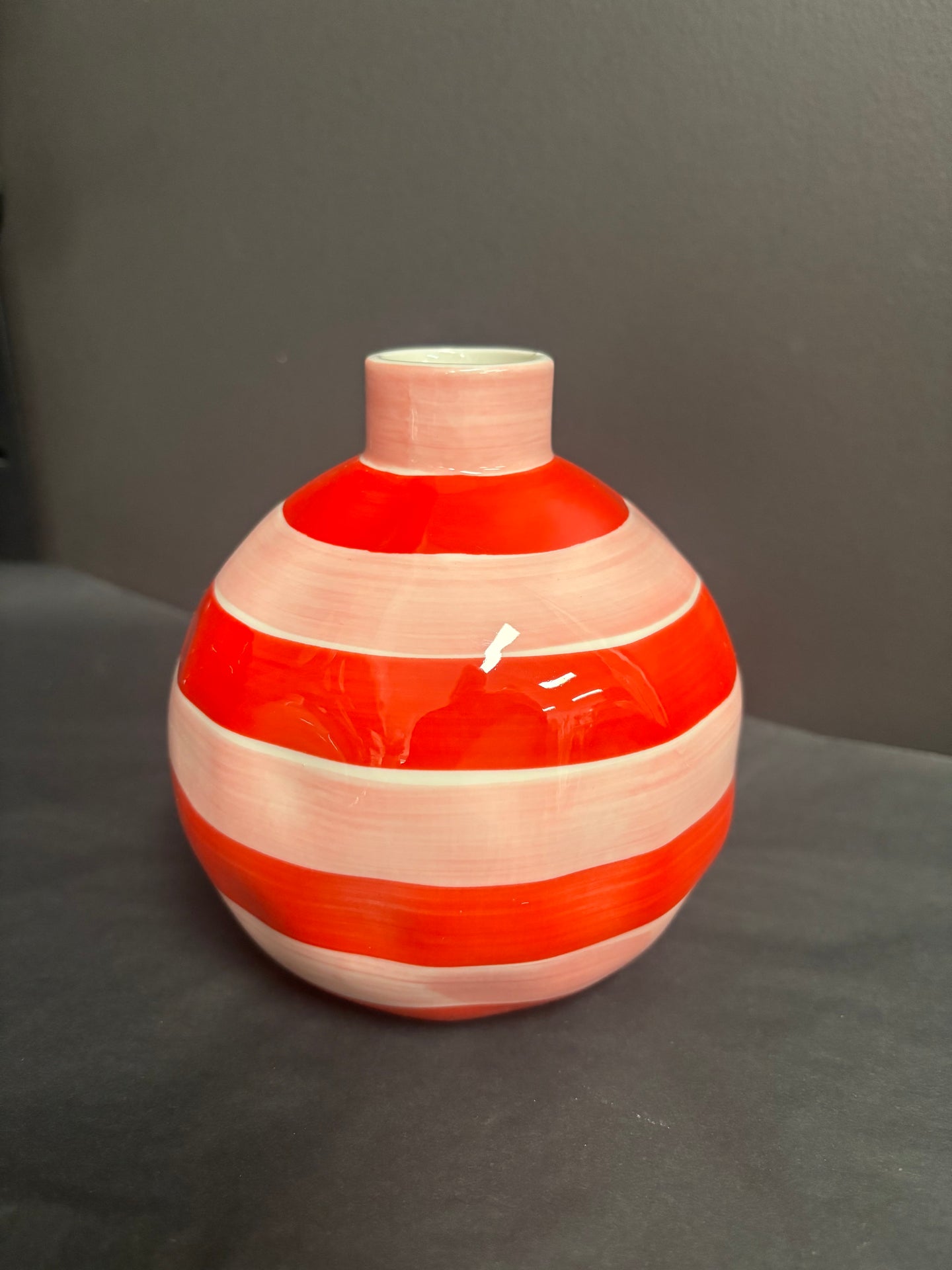 Round Bud Vase - Pink & Red Stripe