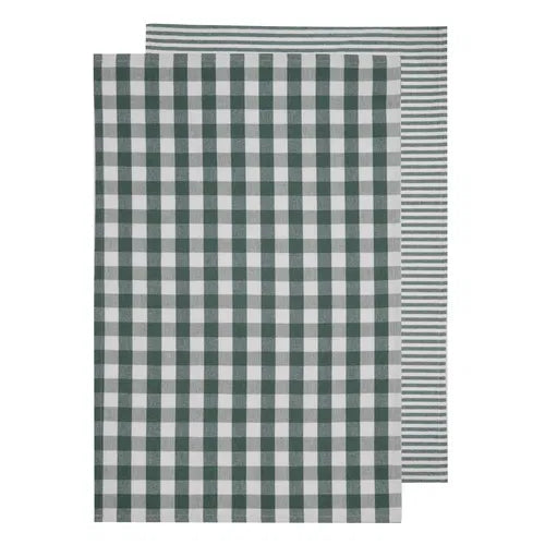 Eco Gingham Green 2pk Kitchen Towel