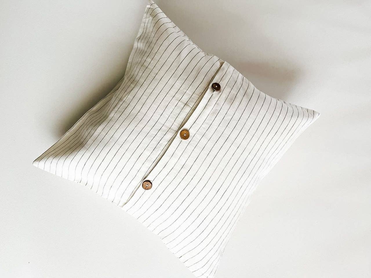 Pure Linen Cushion - Olive Stripe