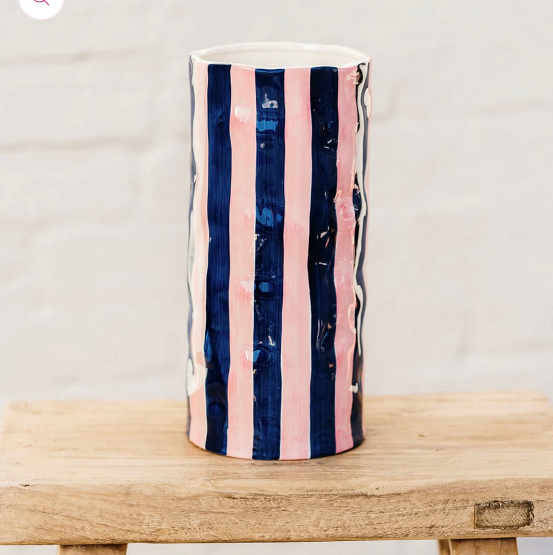 Large Vase - Navy & Pink Stripe