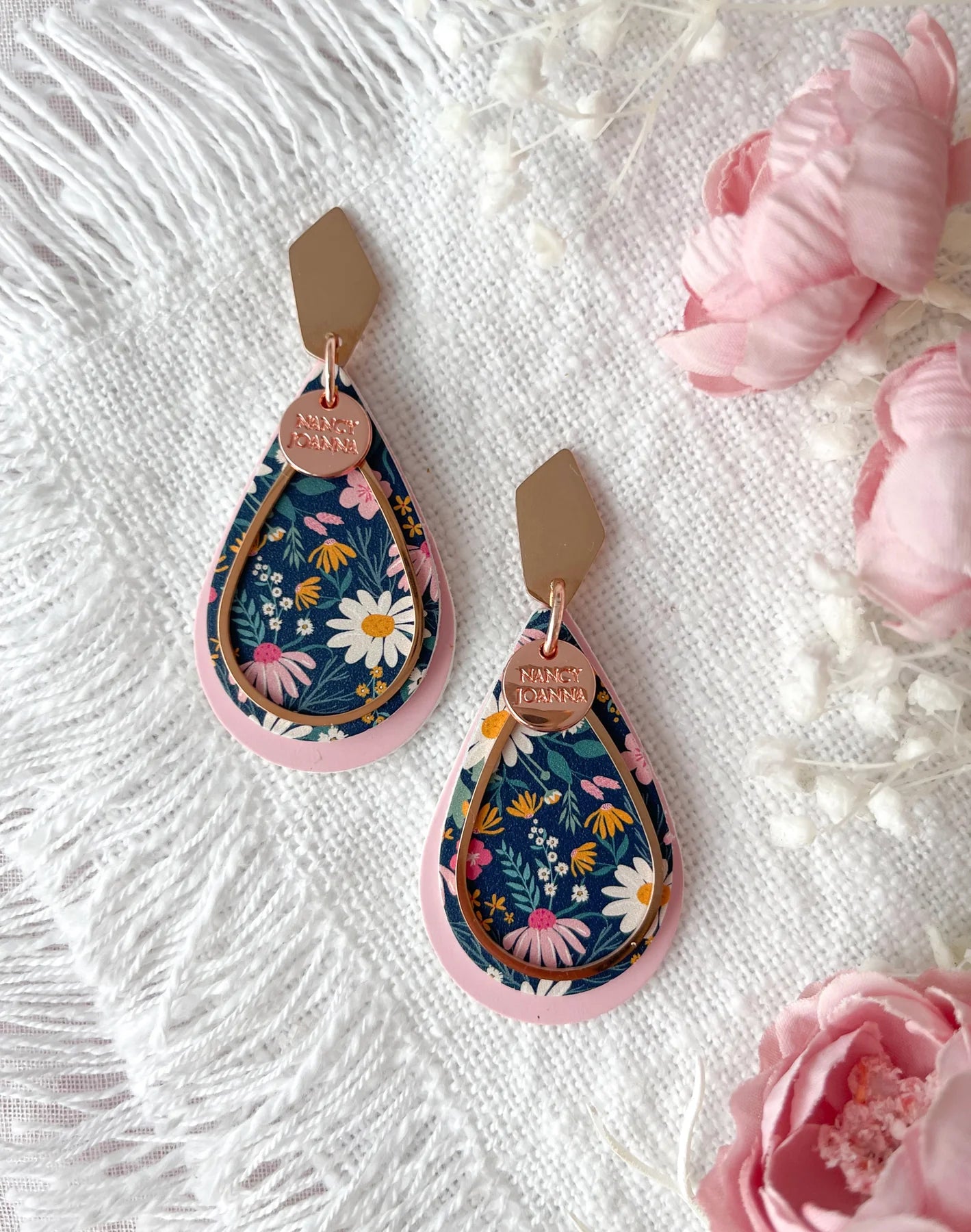 Natalia Navy Floral Double Teardrop