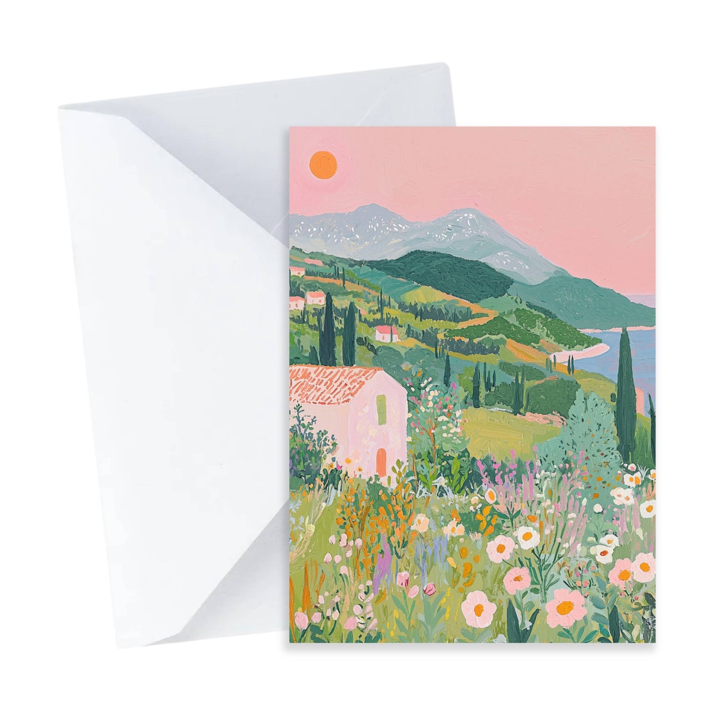 Floral Coastal Scene Card