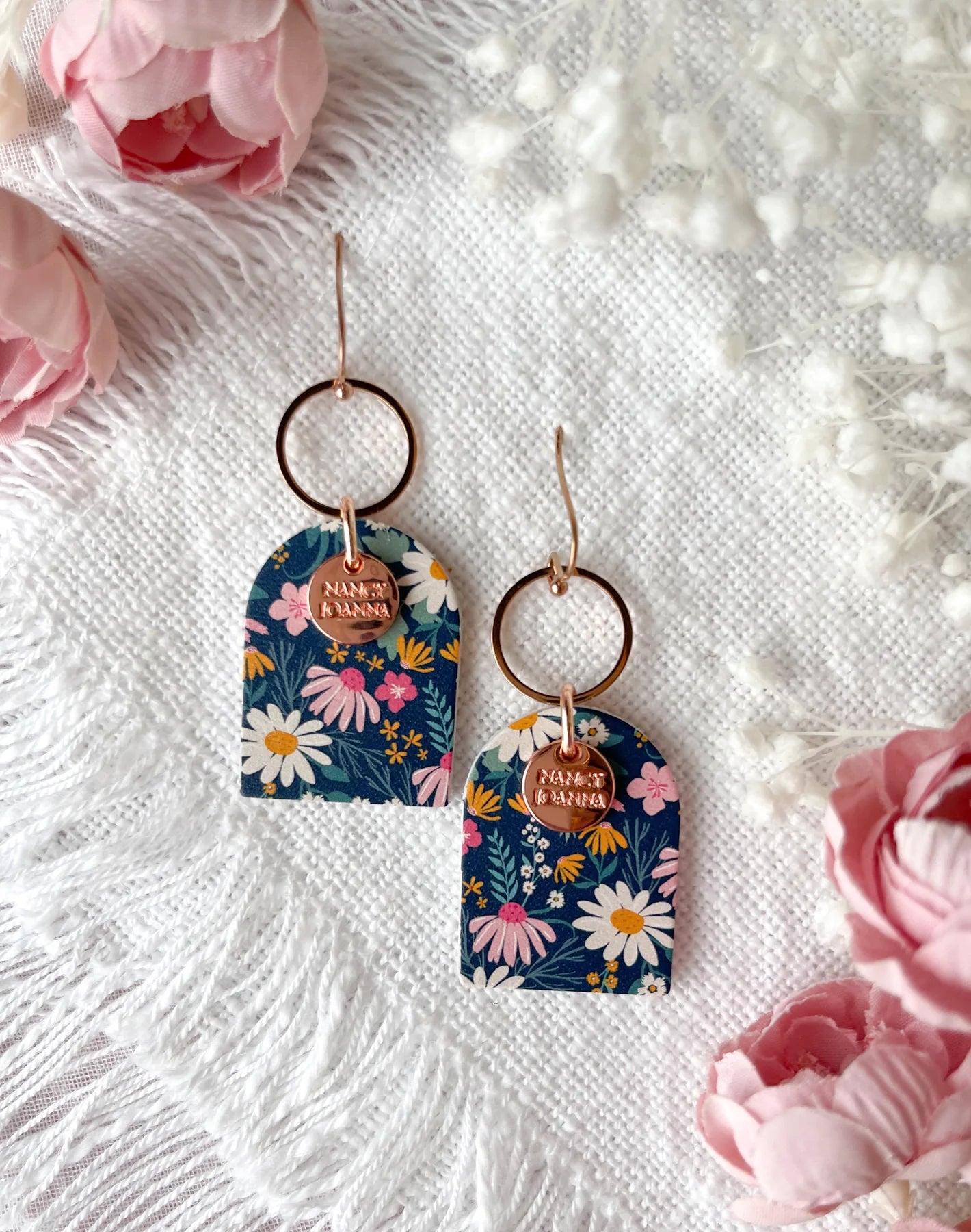 Natalia Navy Floral Arch Drops