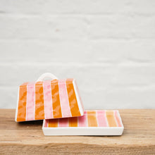 Load image into Gallery viewer, Butter Dish - Orange &amp; Pink Stripe
