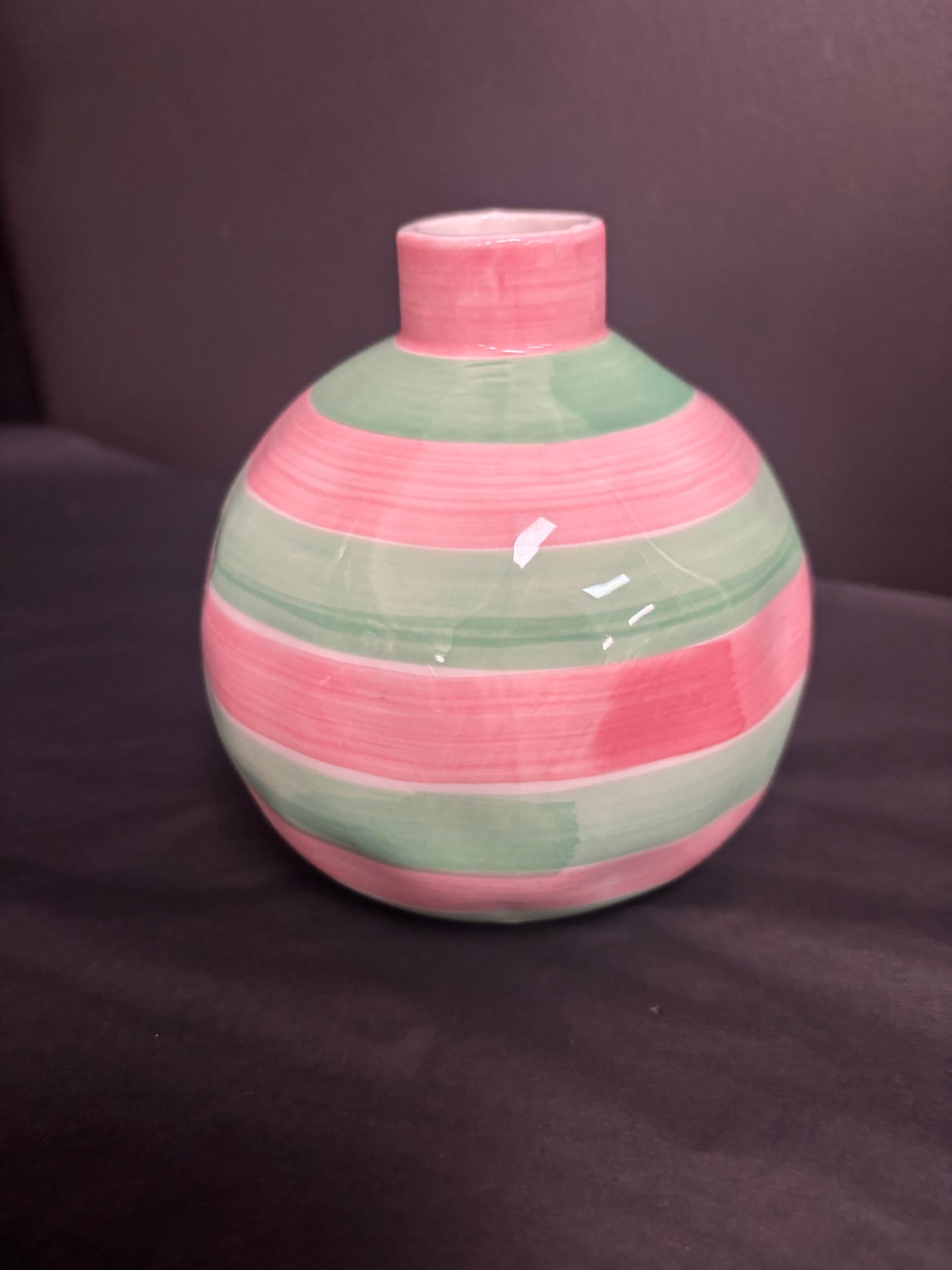Round Bud Vase - Pink & Mint Green Stripe