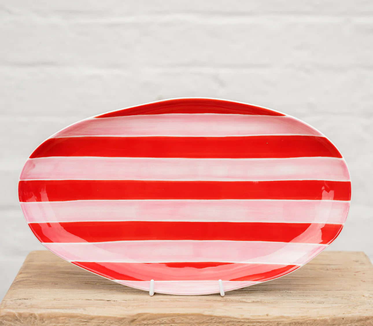 Oval Platter - Pink & Red Stripes