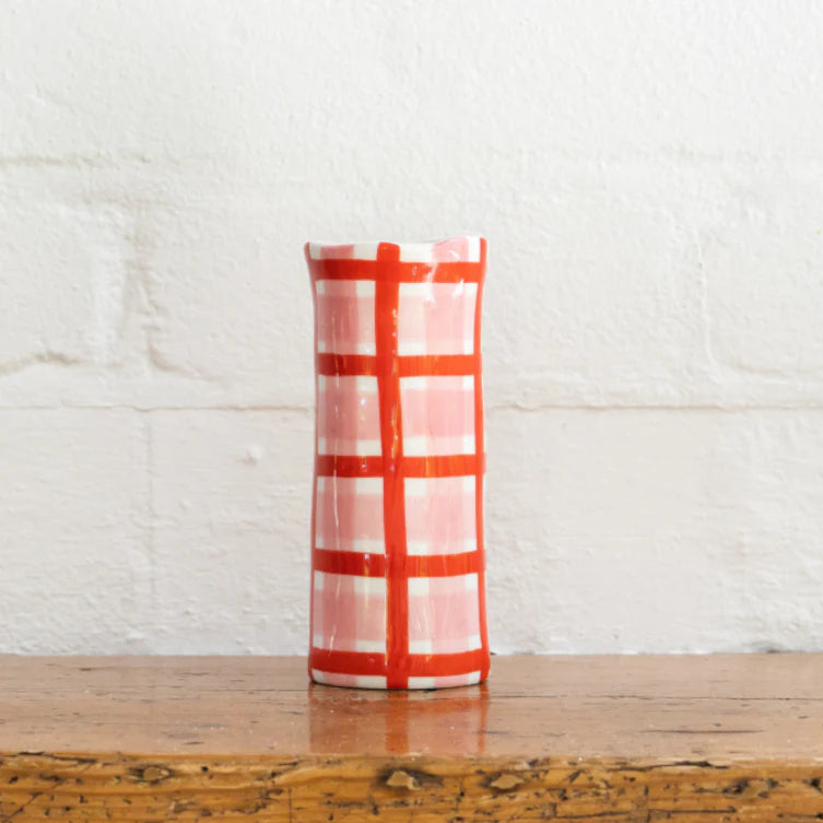 Small Vase - Pink & Red Gingham