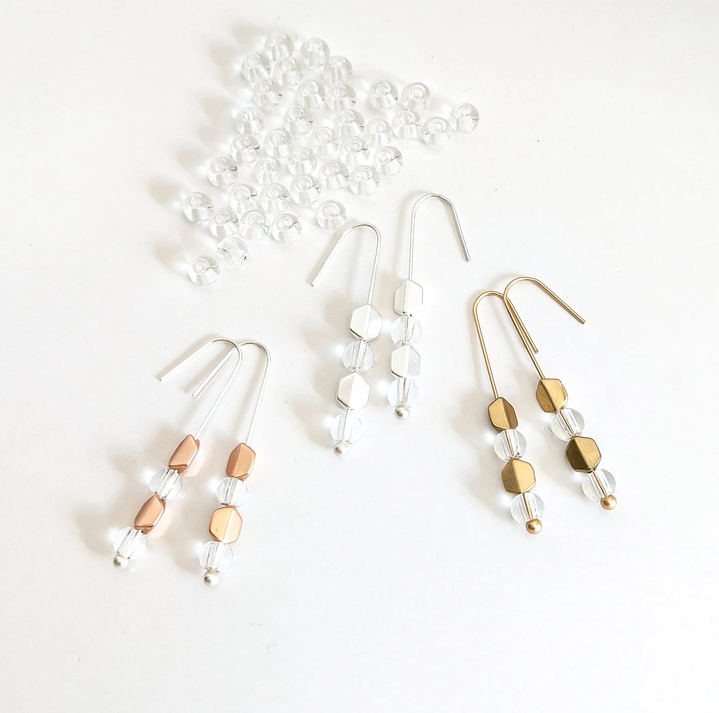 Round Glass + Prism Hook Earrings - Rose Gold